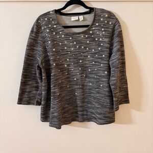 Chico's Gray Marled Star Embellished Pullover